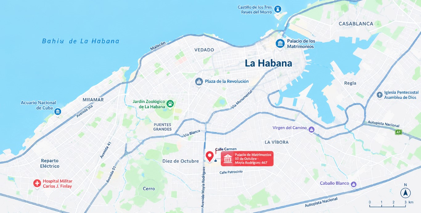 Mapa para llegar al palacio de matrimonio de 10 de Octubre Mapa para llegar al palacio de matrimonio de 10 de Octubre